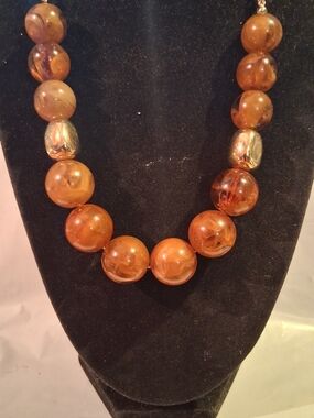 Elegant Brown Glass Bead Necklace with Gold Accents